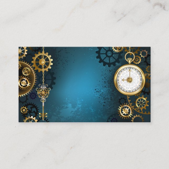 Carte D'appel Arrière - plan turquoise à vapeur avec engrenages (Devant)
