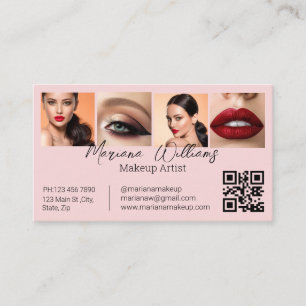 Carte D'appel artiste maquillage code qr 4 photos rose affaires