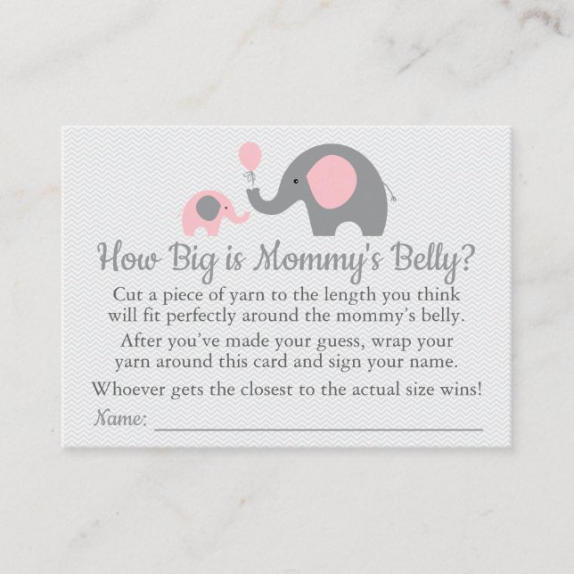 Carte D'appel Baby shower d'éléphant rose à quel point le ventre (Devant)