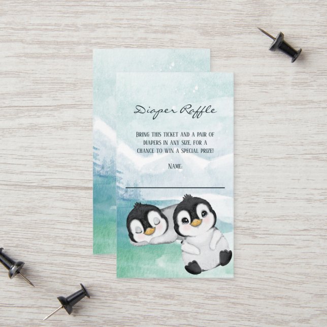 Carte D'appel Billet de rouille Baby shower de pingouins (Devant/Arrière en situation)