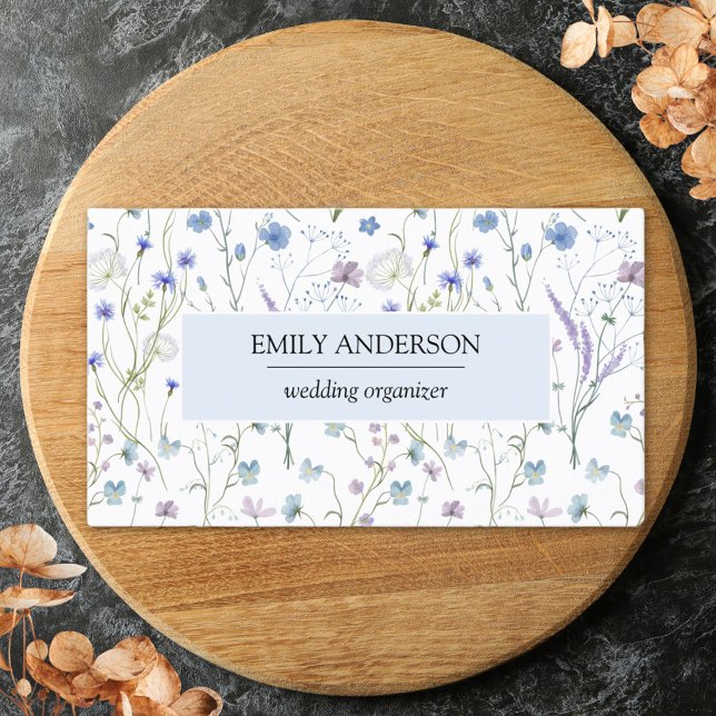 Carte D'appel Bleu violet Fleur sauvage motif floral affaires (In situ)