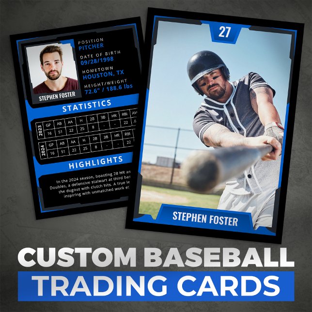 Carte D'appel Blue Baseball Trading Card - Profil du joueur (Créateur téléchargé)