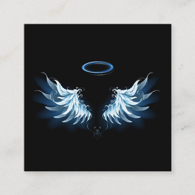 Carte D'appel Blue Glowing Angel Wings on black background (Devant)