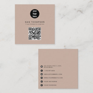 Carte D'appel Boho Beige QR Code Business Logo Moderne