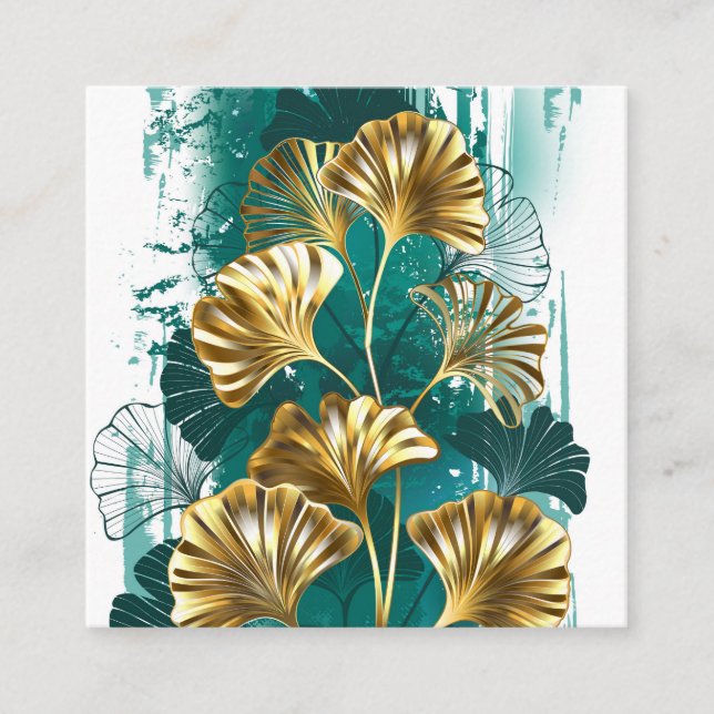 Carte D'appel Branche avec Feuilles d'or Ginko Biloba (Devant)
