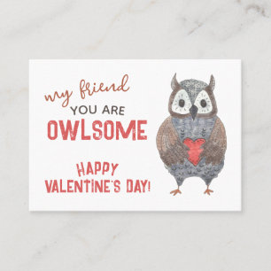 Carte D'appel Chouette d'aquarelle Pun Classroom Valentine Card 