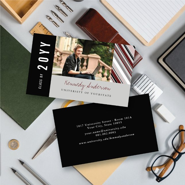 Carte D'appel Classic Preppy Pin Stripes Moderne Graduate Photo (Classic Preppy Pin Stripes Modern Graduate Photo Calling Card @ www.zazzle.com/color_therapy)