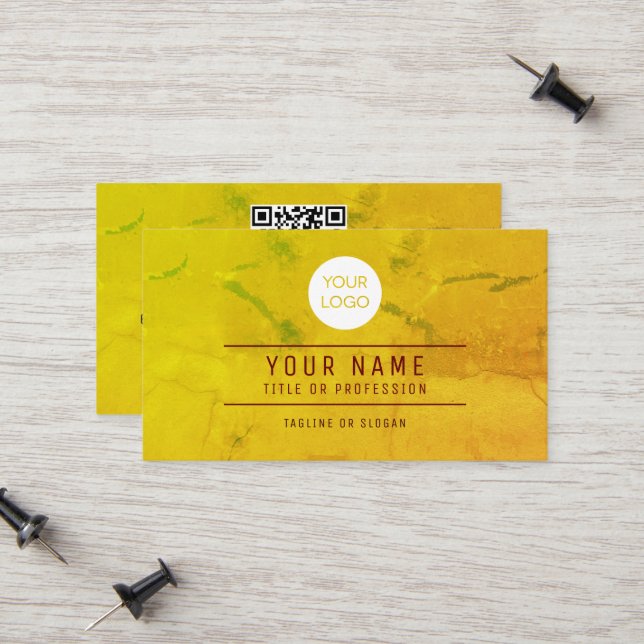 Carte D'appel Code QR Logo Abstrait jaune Nom professionnel (Devant/Arrière en situation)