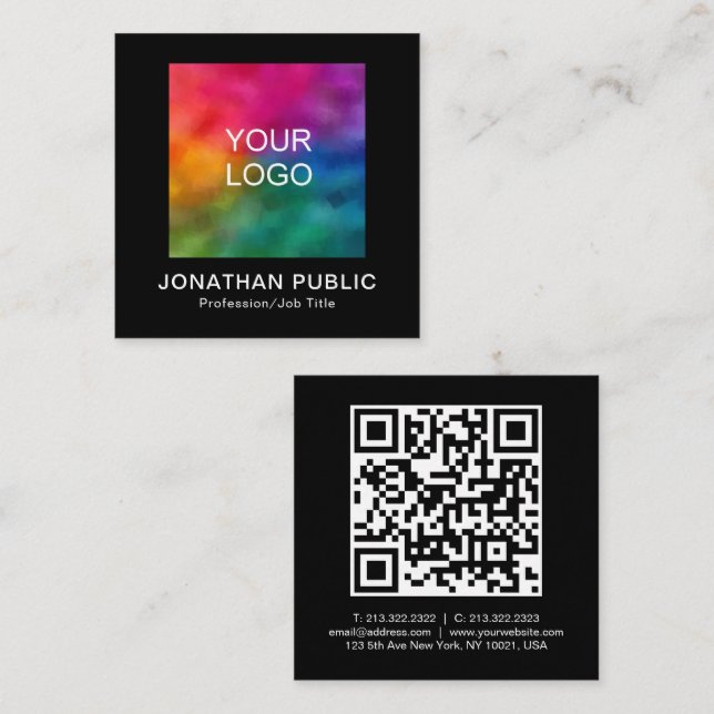 Carte D'appel Code QR personnalisé Logo de l'entreprise Carré em (Devant / Derrière)