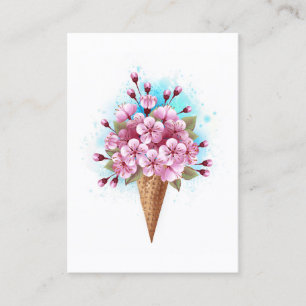 Carte D'appel Cône rose Sakura crème glacée gaufre