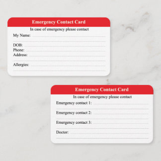 Carte D'appel Contact d'urgence