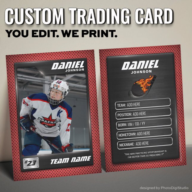 Carte D'appel Custom Hockey Trading Card, Red Graphite Player (Custom Hockey Trading Card, Red Graphite Player Card)