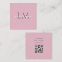 Custom Monogram QR Calling Card Pink Taupe