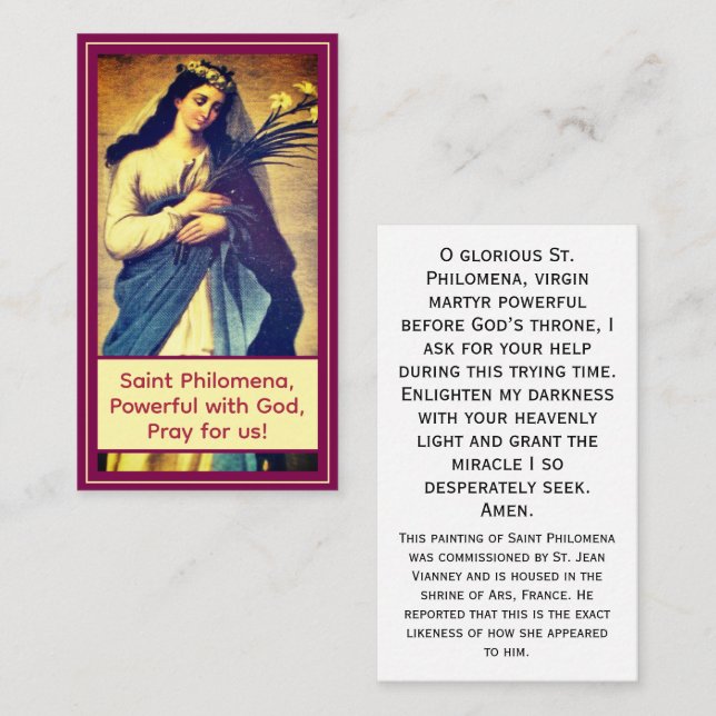 Carte D'appel Customizable St. Philomena Prayer Card (Devant / Derrière)