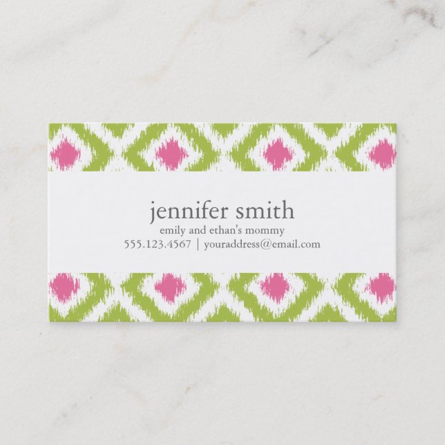 Carte D'appel Diamants rose Lime Vert Ikat Motif (Devant)
