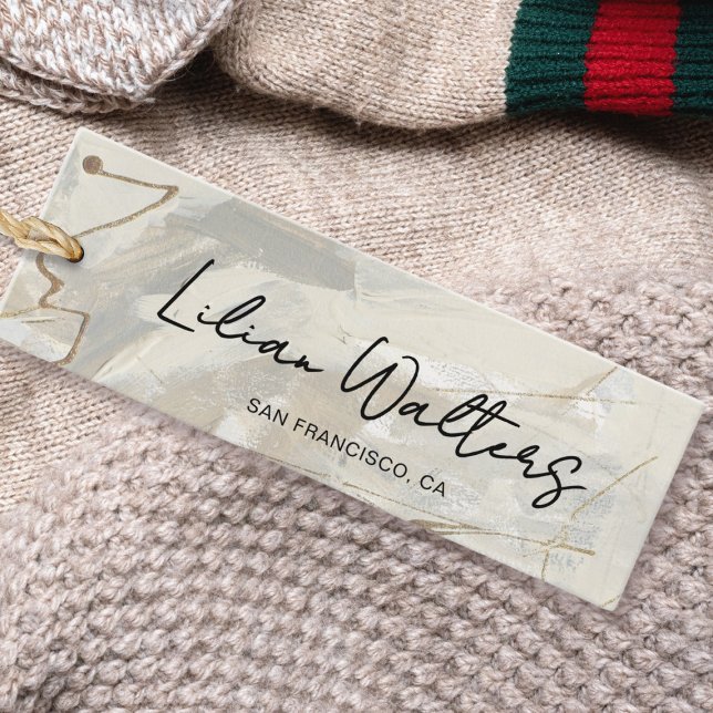 Carte D'appel Écriture Chic Crème Abstraite Beige Vêtements Hang (Zazzle Chic Script Abstract Cream Beige Clothing Hang Tag)