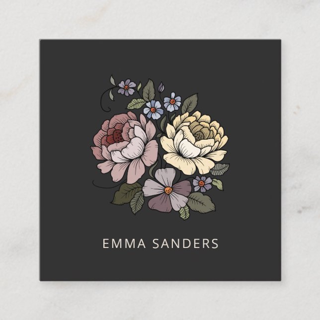 Carte D'appel Elégant Boho Botanical Florals Black Calling Card (Devant)