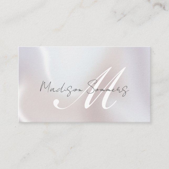 Carte D'appel Élégant Monogramme Iridescente Pearl Shimmer (Devant)