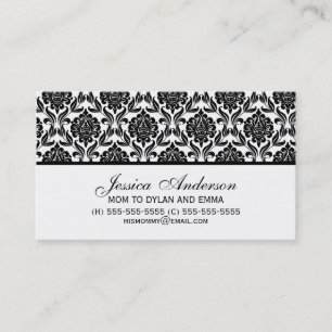 Carte D'appel Élégant motif noir et blanc Damas