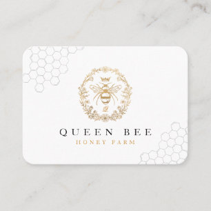 Carte D'appel Elégante Couronne Vintage Miel Reine Bee Blanc & O