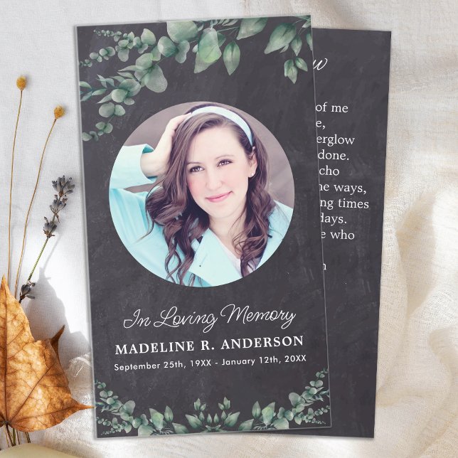 Carte D'appel Eucalyptus Sympathy Funeral Prayer Card Gris Ardoi (Créateur téléchargé)