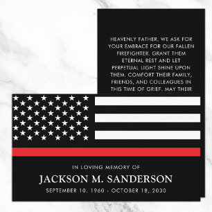 Carte D'appel Feu pompier Memorial Funeral Red Line Prayer Card