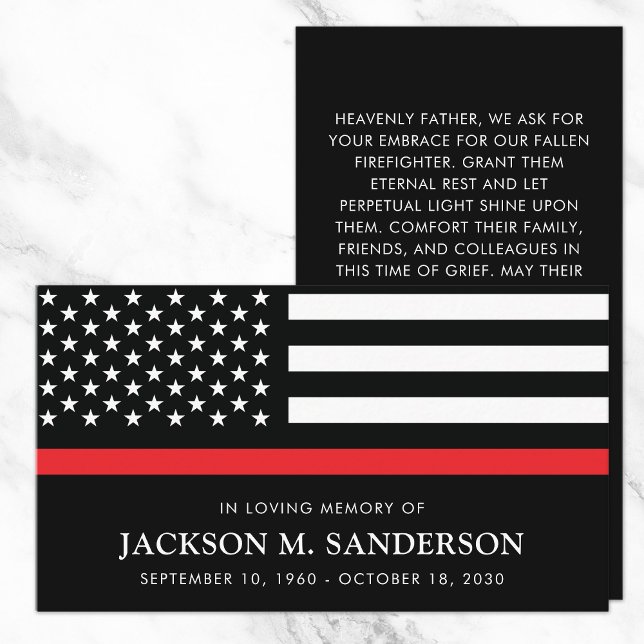 Carte D'appel Feu pompier Memorial Funeral Red Line Prayer Card (Firefighter Memorial Funeral Red Line Prayer Card)