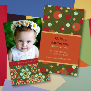 Carte D'appel Fleurs Rétro Daisy et Motif à Points Photo Maman