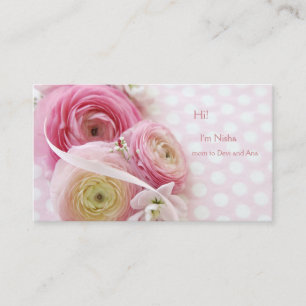 Carte D'appel Fleurs roses sur pois