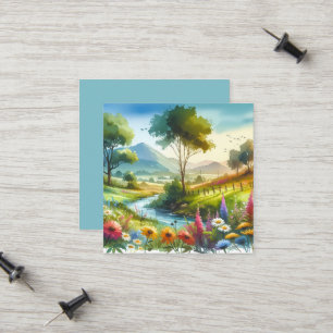 Carte D'appel Fleurs sauvages et ruisseau dans la vallée printan