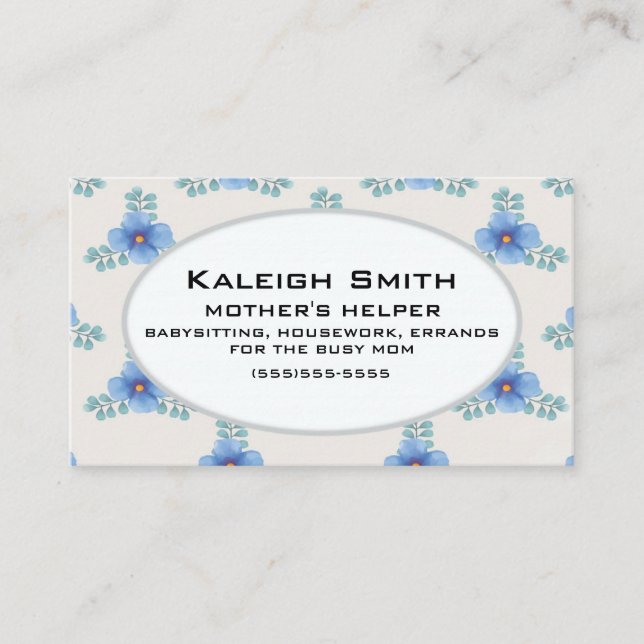 Carte D'appel Floral bleu sur l'aide de la mère blanche (Devant)