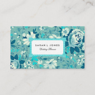 Carte d'appel Floral Blue Turquoise Rose pour affa