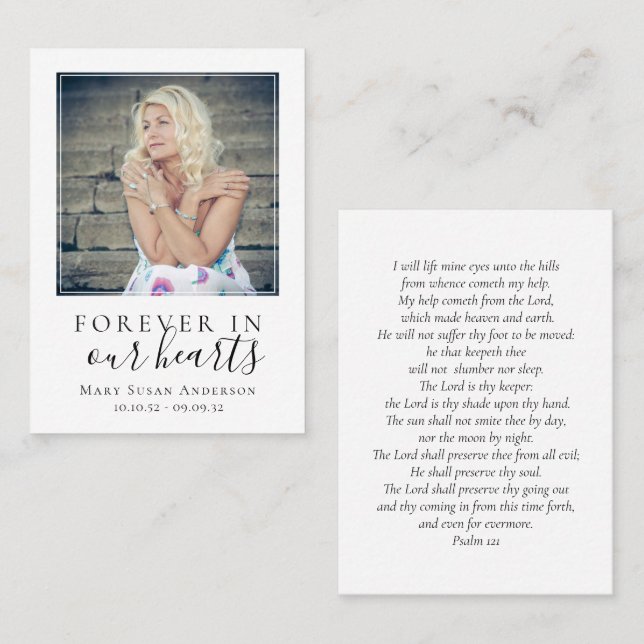 Carte D'appel Forever in Our Hearts Photo Funeral Prayer Card (Devant / Derrière)