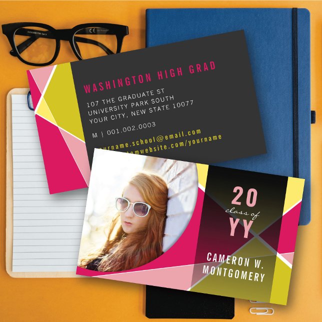 Carte D'appel Fuchsia Stylish Geometry Lines Mod Photo Graduate (Fuchsia Stylish Geometric Criss Cross Photo Graduation Calling/Name Card @ zazzle.com/color_therapy)