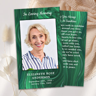 Carte D'appel Funeral Prayer Card Memorial Photo Emerald Green