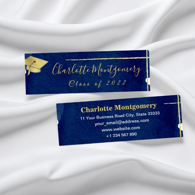 Carte D'appel Gold Foil Blue Abstrait Graduation Name Card (Créateur téléchargé)