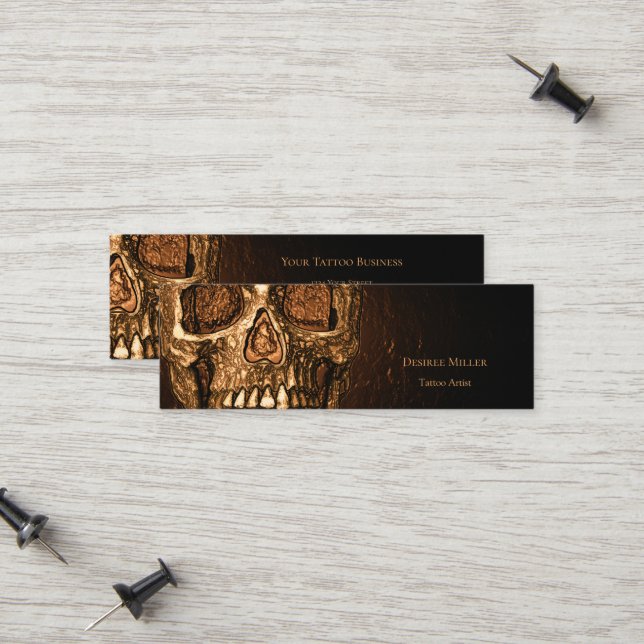 Carte D'appel Gothique Crâne visage brillant or noir Tatouage Bo (Devant/Arrière en situation)