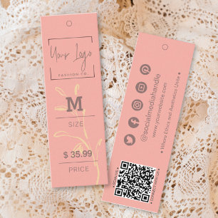 Carte D'appel Graceful Coral Pink Leaf QR Prix total Tags