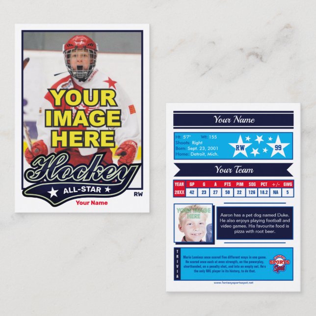Carte D'appel Hockey All-Star - Statistiques de tireur (Devant / Derrière)