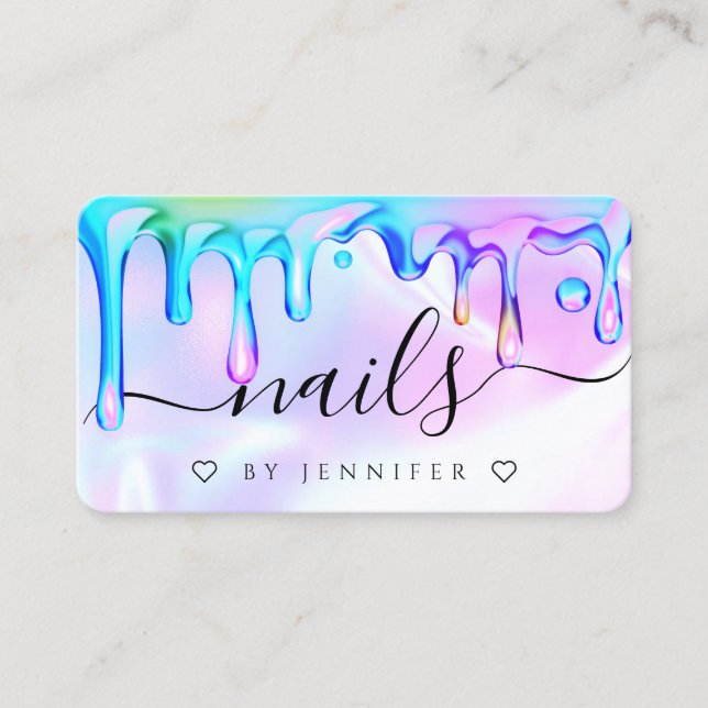 Carte D'appel Holographique Polonais Drips Nails QR Code (Devant)