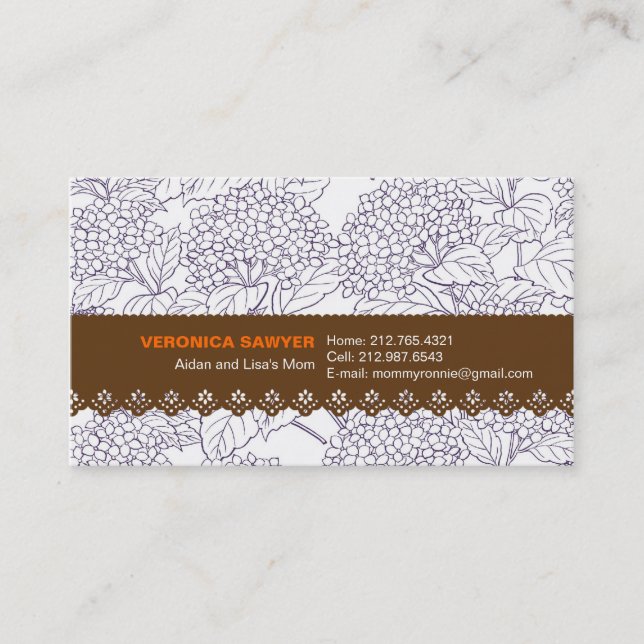 Carte D'appel Hortensia bleu avec le profil de dentelle/carte de (Devant)