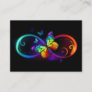 Carte D'appel Infini vibrant avec papillon arc-en-ciel sur noir