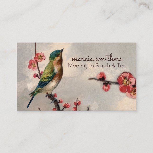 Carte D'appel information florale de télécarte de maman d'oiseau (Devant)