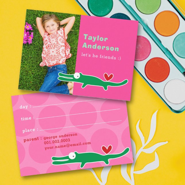 Carte D'appel Joli dessin vert Alligator photo Jeu de l'enfant D (Créateur téléchargé)