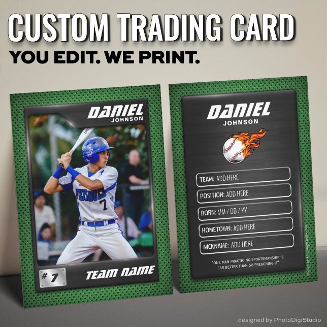 Carte D'appel Joueur de baseball Silver Green (Custom Baseball Trading Card, Modern Green Player Card)