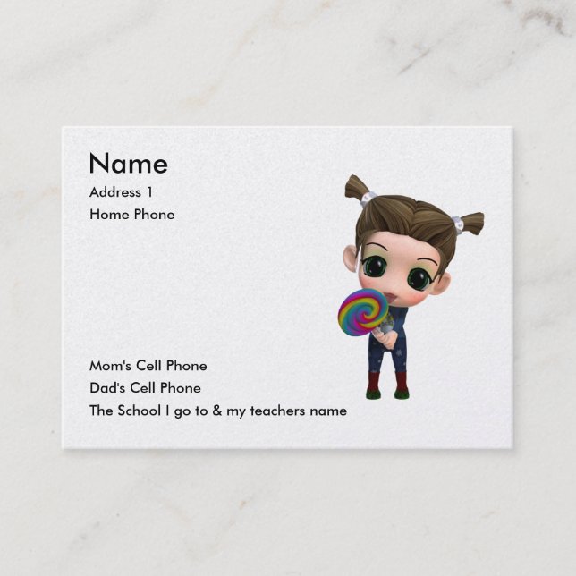 Carte D'appel Juste pour des enfants (Devant)