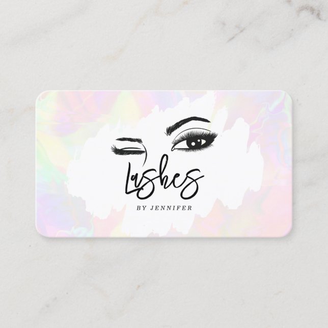 Carte D'appel Lashes Eyes Brows Rose Holographique Pastel unique (Devant)