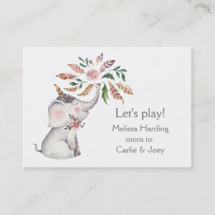 Carte D'appel L'éléphant d'aquarelle de Boho fleurit maman