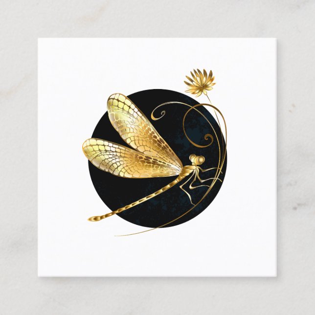 Carte D'appel libellule d'or en cercle noir (Devant)