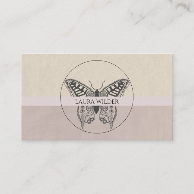 Carte D'appel Logo Papillon Dusty Grey rose personnel (Devant)